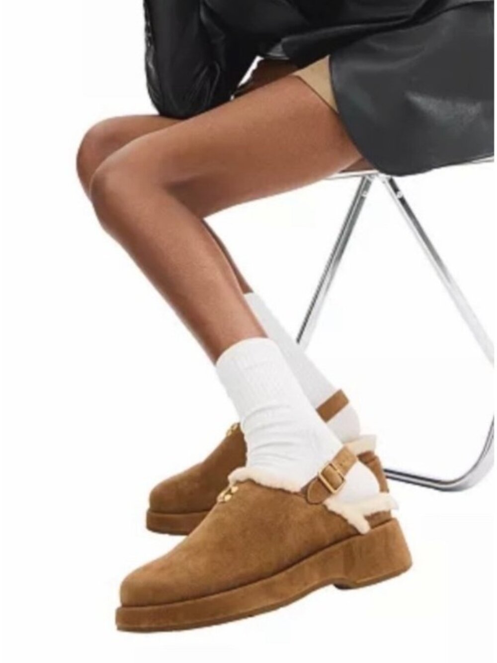 Coach Sculpted C Platform Clog Size 8 Coconut Sherpa Lined EUC Shoes - Picture 3 of 13